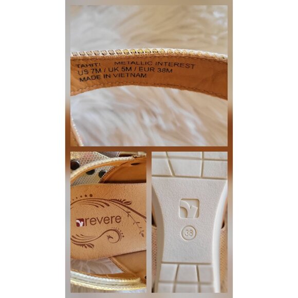 Revere Tahiti Women's Backstrap Wedge Sandals Metallic Gold/Bronze Color SZ 7M - Picture 2 of 8